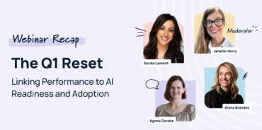 Webinar recap graphic for HR GameChangers Episode 17 titled “The Q1 Reset: Linking Performance to AI Readiness and Adoption,” featuring Janelle Henry, Sarika Lamont, Agnes Garaba, and Alana Brandes.