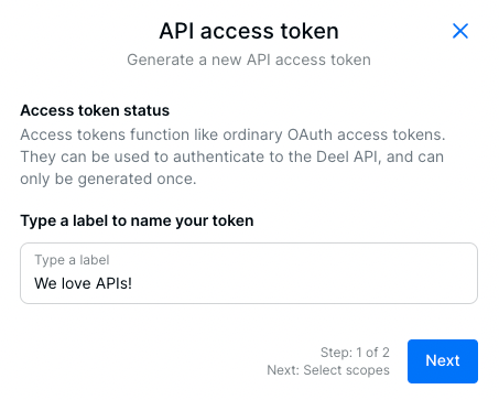Label your API access token