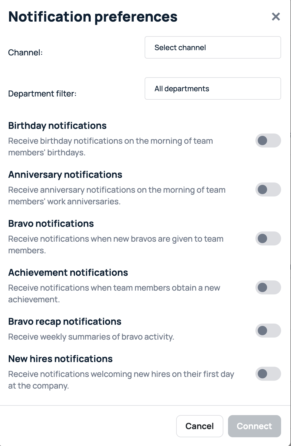 Notification preferences page
