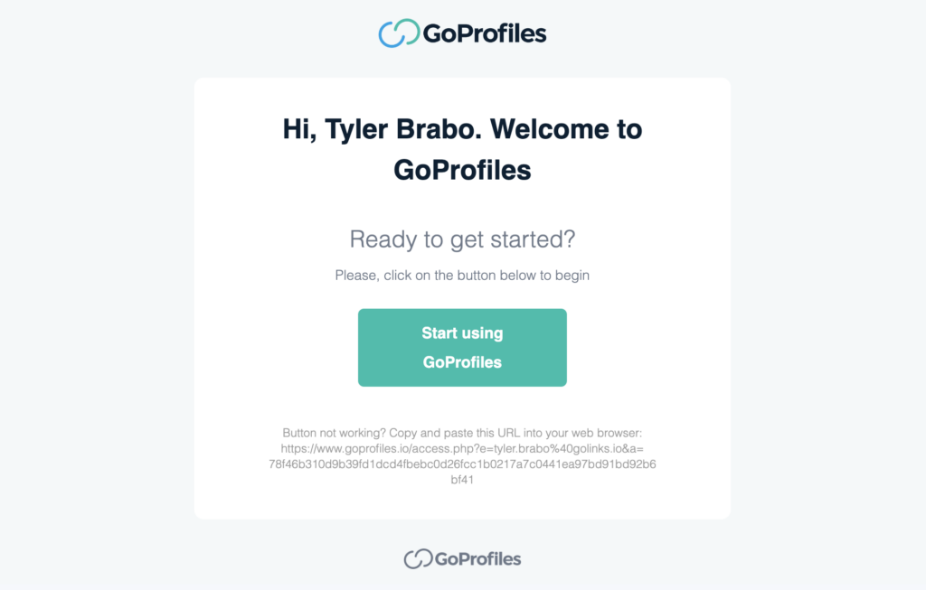 GoProfiles login link email