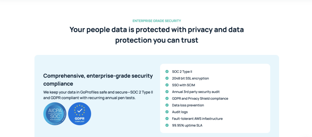 GoProfiles Security section on our Enterprise page