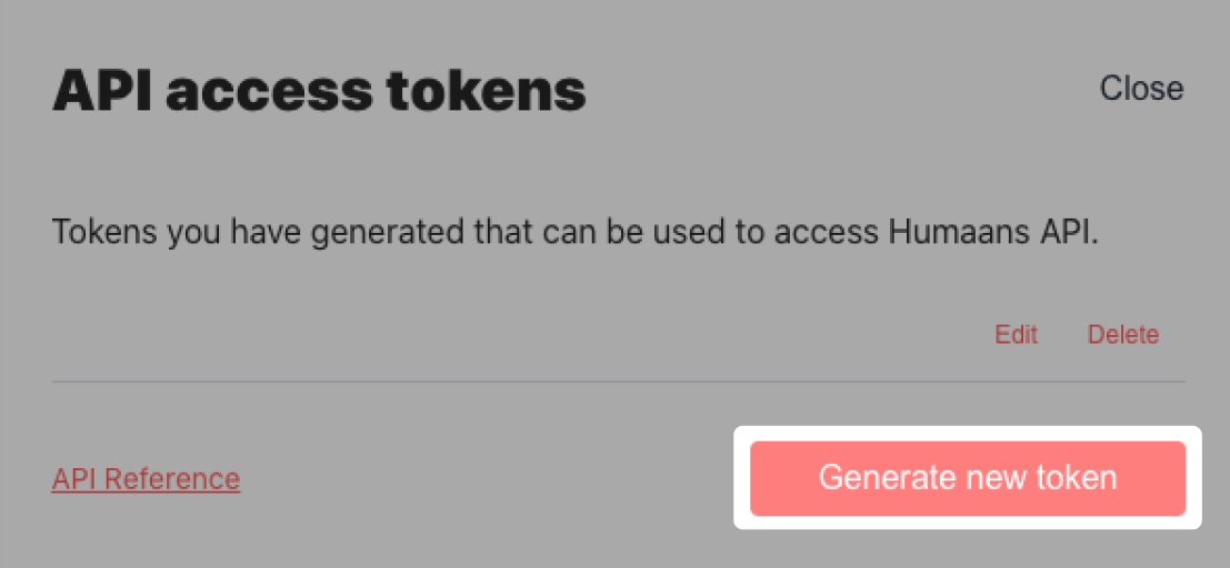 Generate new token via Humaans API access