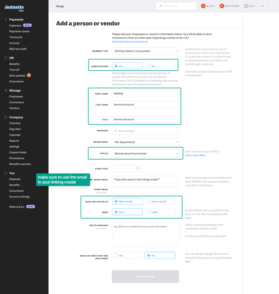 adding person or vendor within justworks