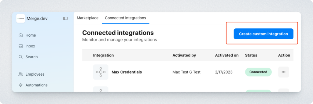 creating custom integrations within merge.dev