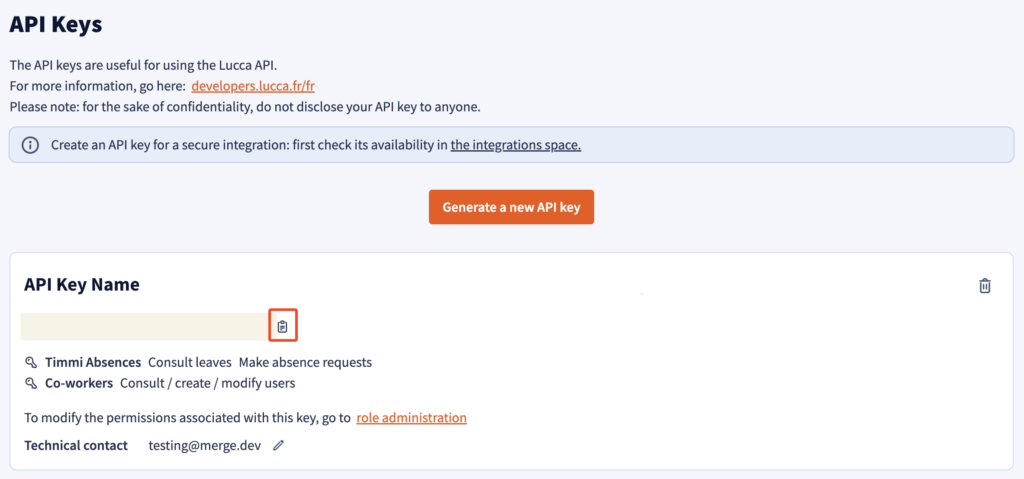generating a new api key in lucca