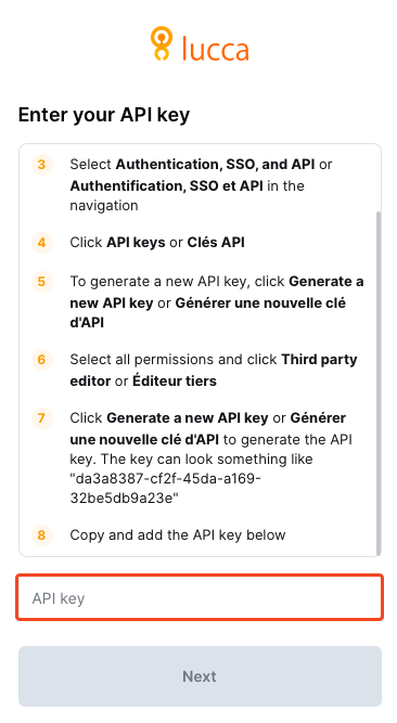 entering your api key
