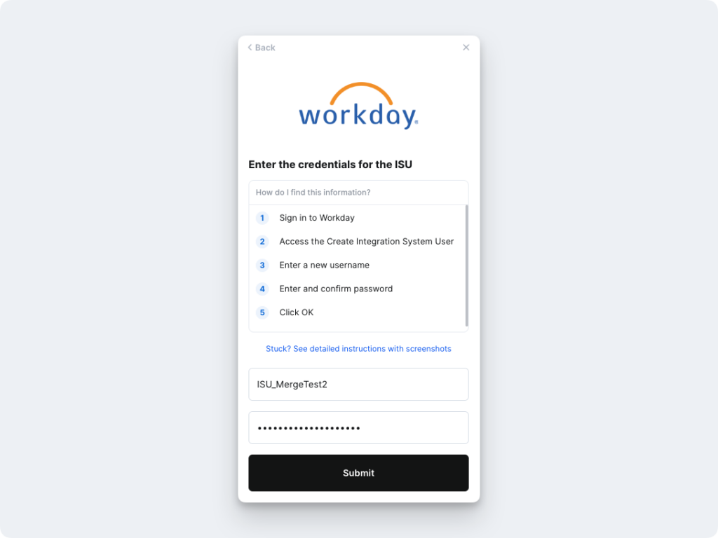 entering the credentials for the ISU in workday 