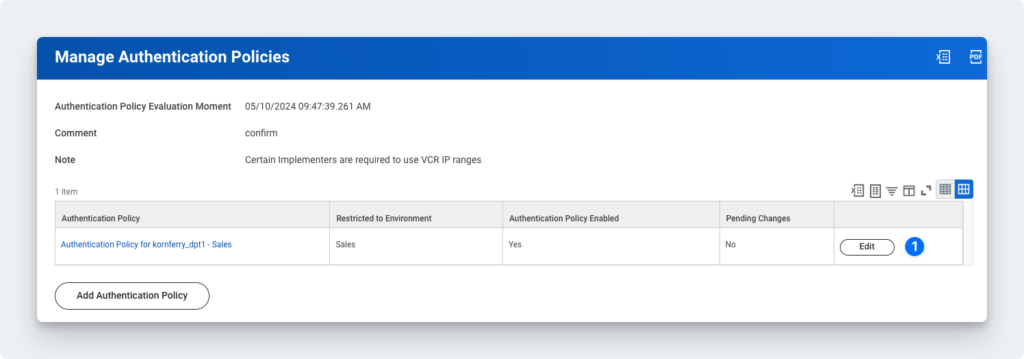 editing authentication policy