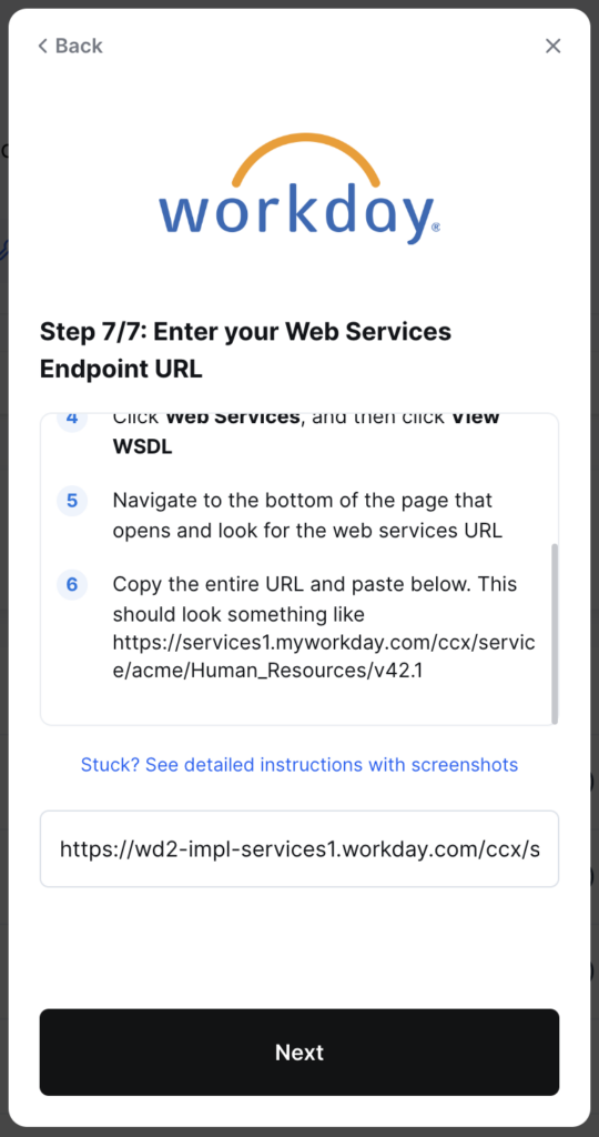entering the web services endpoint URL