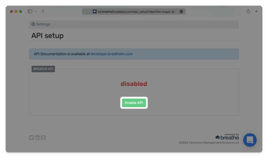 enable api in the api set up