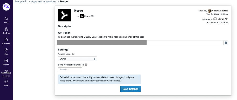 creating an API token in merge