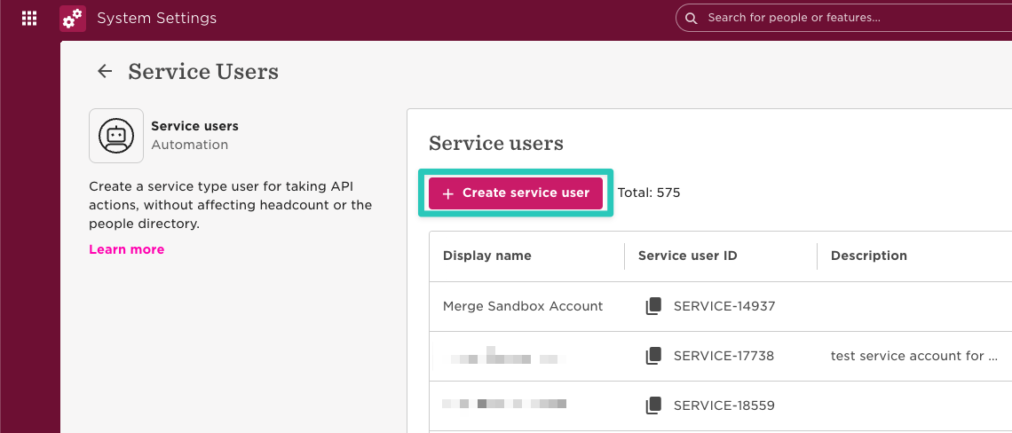 create a new service user