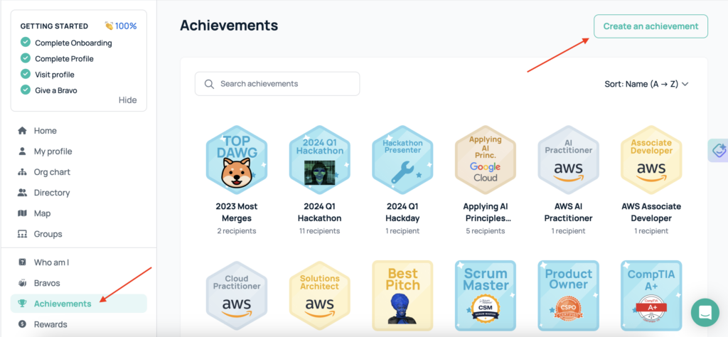 creating and giving achievements within goprofiles
