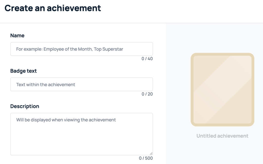 creating a new achievement within the goprofiles dashboard