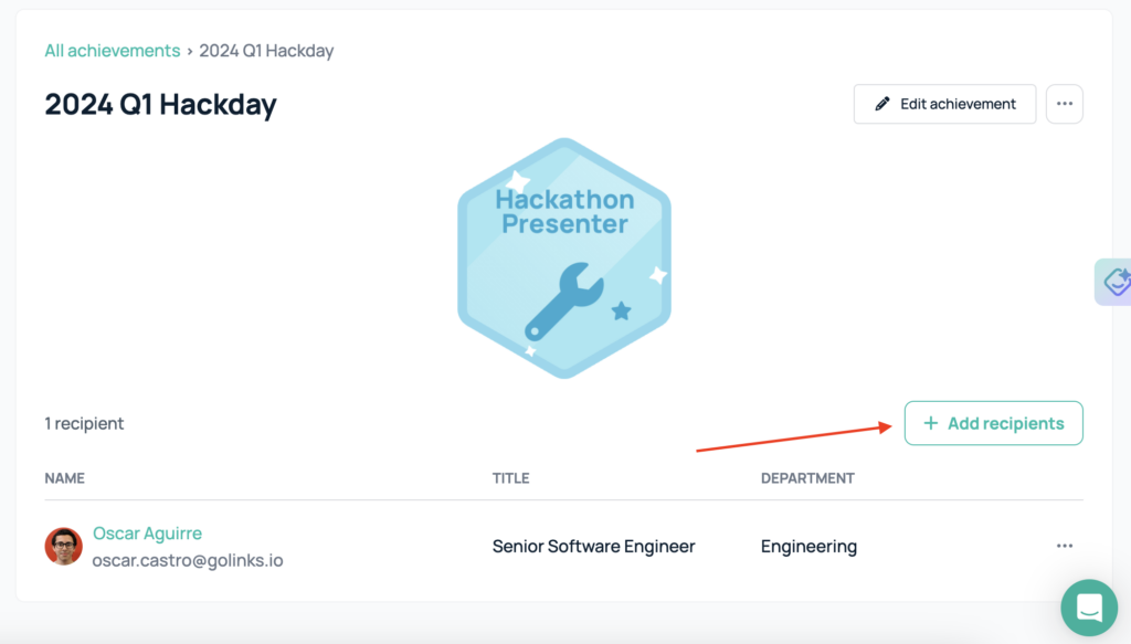 adding recipients to give achievements to